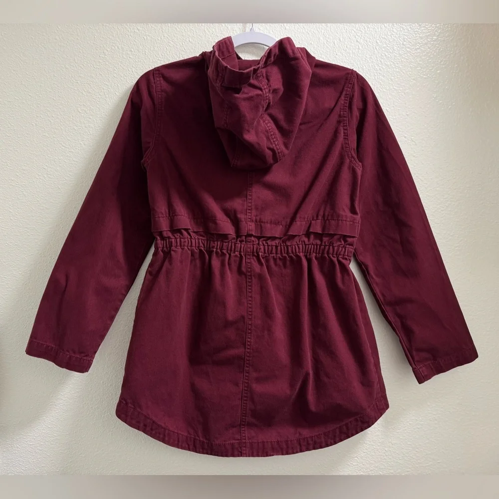 Old Navy Hooded Scout Jacket Full Zip Snap Buttons Pockets Maroon Girls XL 14